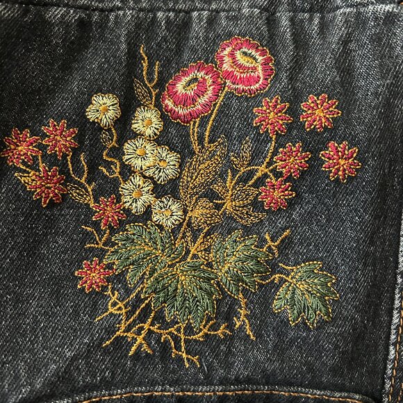 1990's Black Acid Wash Floral Embroidered Back Pack - Picture 3 of 7